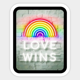 Love Wins Neon Sign on White Brick Wall Sticker